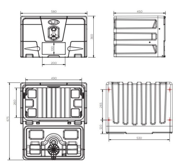 JBZ580 Jonesco 64ltr Truck Tool/Storage Box.580mm(w)x360mm(h)x450mm(d) - Image 3