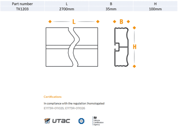 2.75Mtr Takler Truck Sideguard Under-Run Protection Rail - Aluminium - Image 2