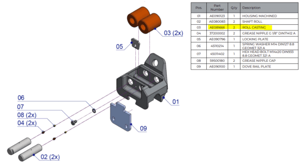 Hyva Hookloader Chassis Support Roller