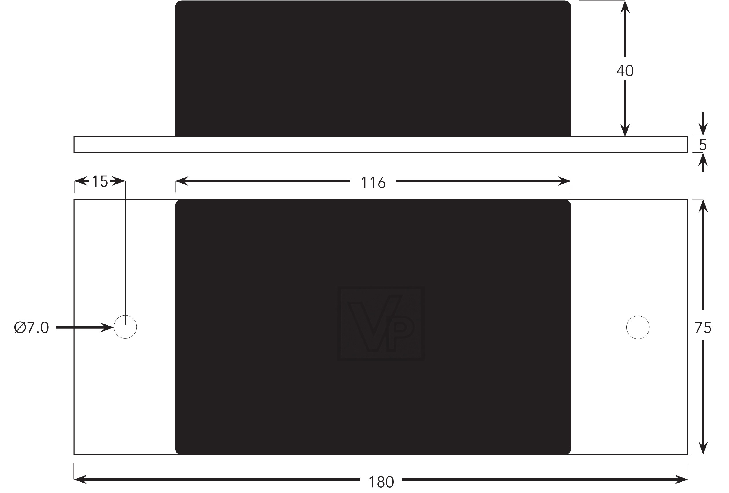 Aluminium plated Tipper Pads - VP Series L180 x W75 x T45mm (inc plate) - Image 2